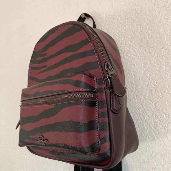 Coach Mini Charlie Backpack With Tiger Print Dark Red Black F37880 - Picture 3 of 9
